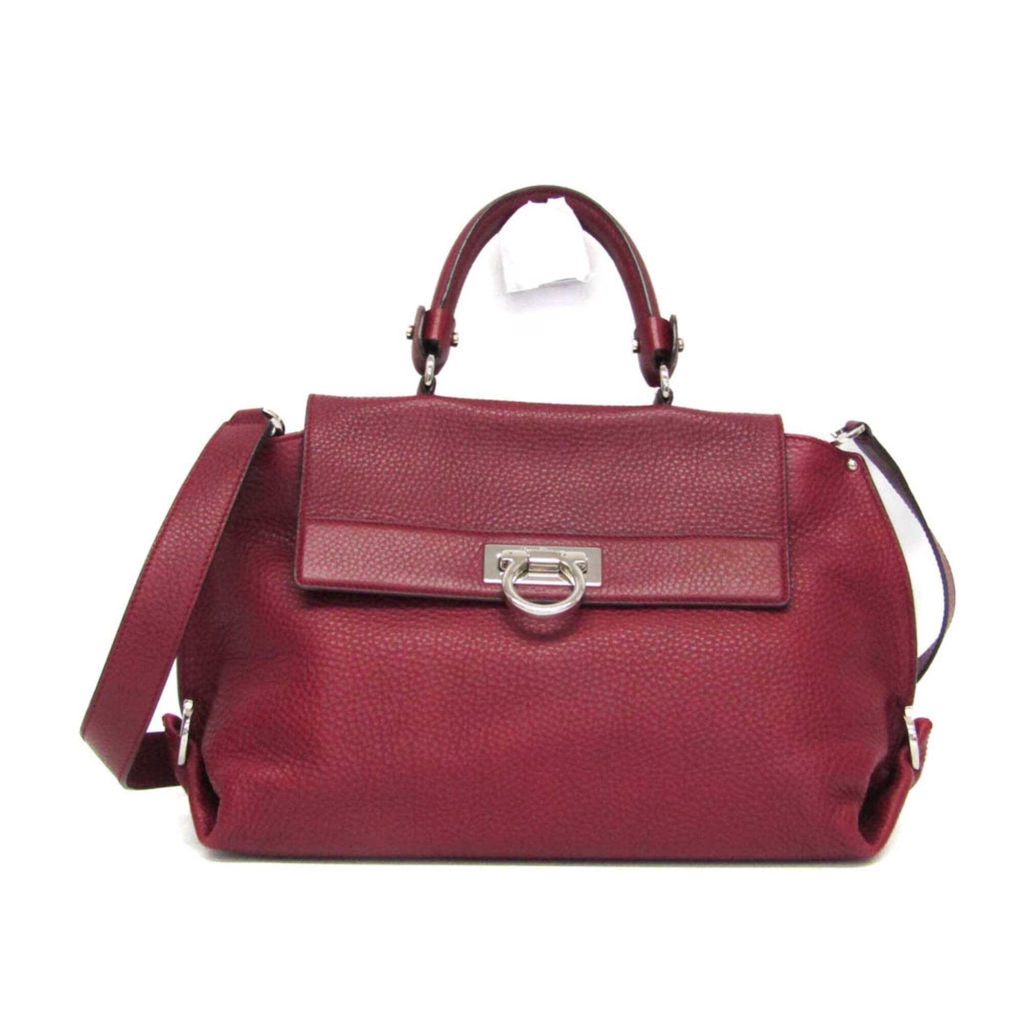 Salvatore Ferragamo Gancini Medium Sophia Bw-21 A896 Women's Leather Handbag,...